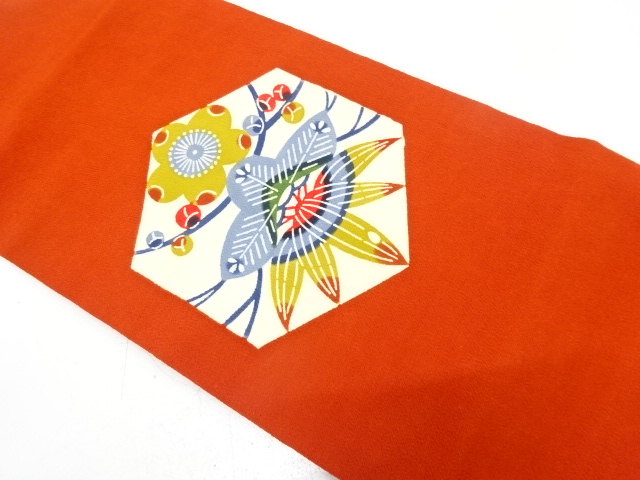 縮緬地　型染　松竹梅模様　名古屋帯